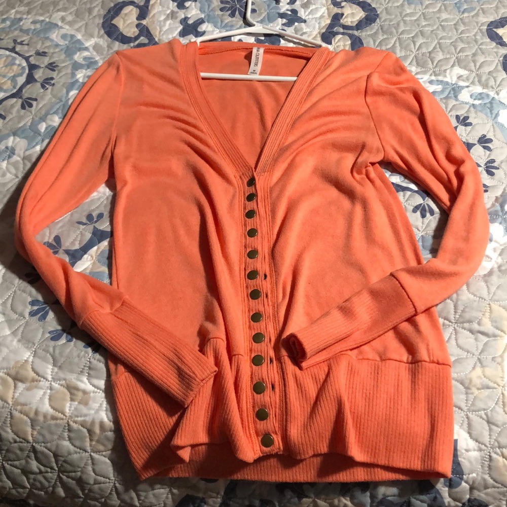 Coral snap cardigan!